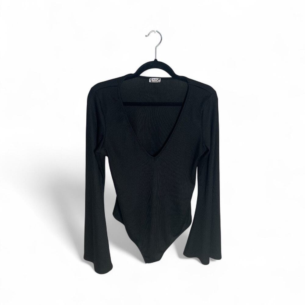 Intimately Free People Charli Bell-Sleeve Bodysuit Black Size Large Long Sleeve - Picture 2 of 8